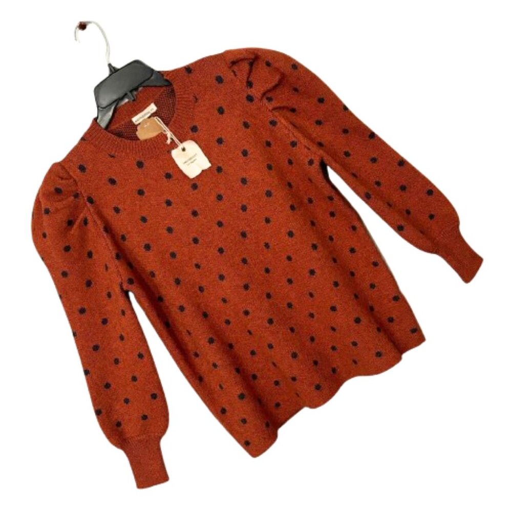 NWT Andthewhy Rust Black Puffed Sleeve Cozy Fall Knit Sweater SZ S/M - Picture 3 of 12